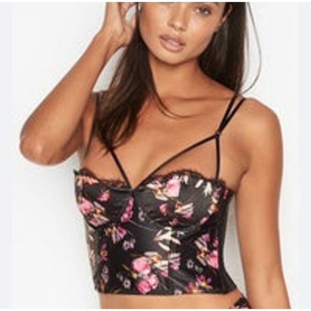 Victoria's Secret Floral Bohemian‎ Sexy Straps Bustie Bra Corset sz 32D